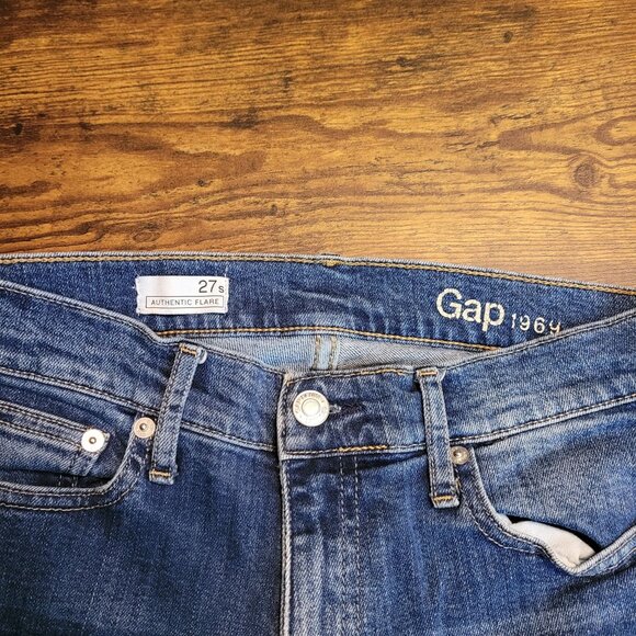 GAP 1969 Jeans 27 S Authentic Flare Low Dazed Medium Dark Wash Stretch - Picture 3 of 10
